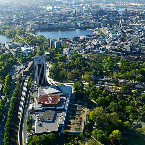 Aerial view of Hamburg and CCH - Congress Centre Hamburg