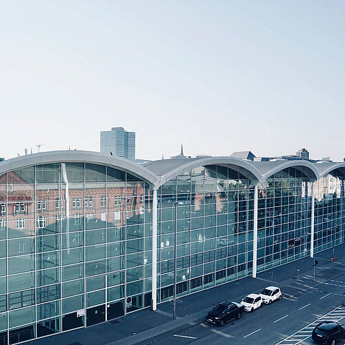 Hamburg Messe - Glass facade of the B halls on Karolinenstraße